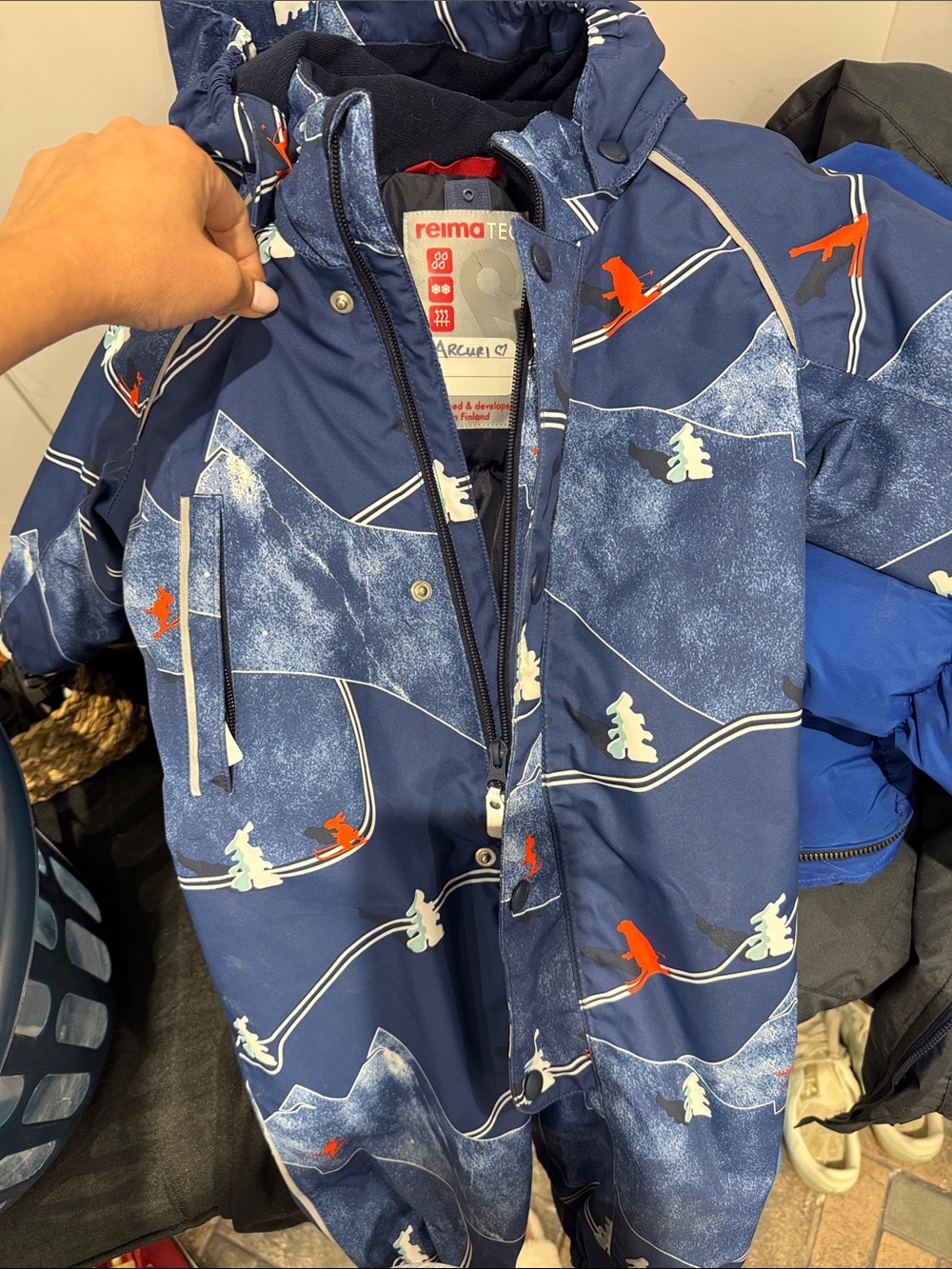 Reima Navy Blue Kids One-Piece Snowsuit - Mountain Print